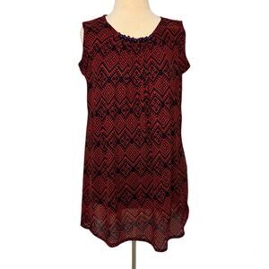 Women's Red & Blue Pattern Sleeveless Top